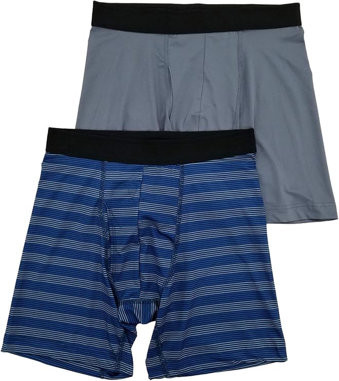 athletic works 男士 2 条装蓝色条纹和灰色高性能内裤平角内裤